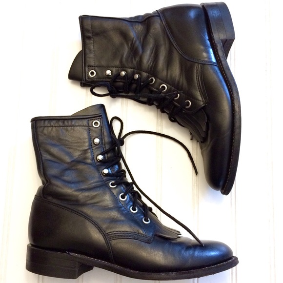 justin black lace up boots